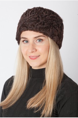 Dark brown karakul Lamb fur hat 